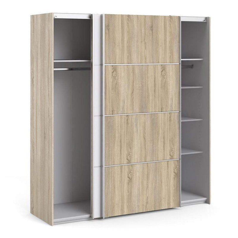 FTG Sliding Wardrobe Verona Sliding Wardrobe 180cm in Oak with White and Oak doors with 5 Shelves Bed Kings