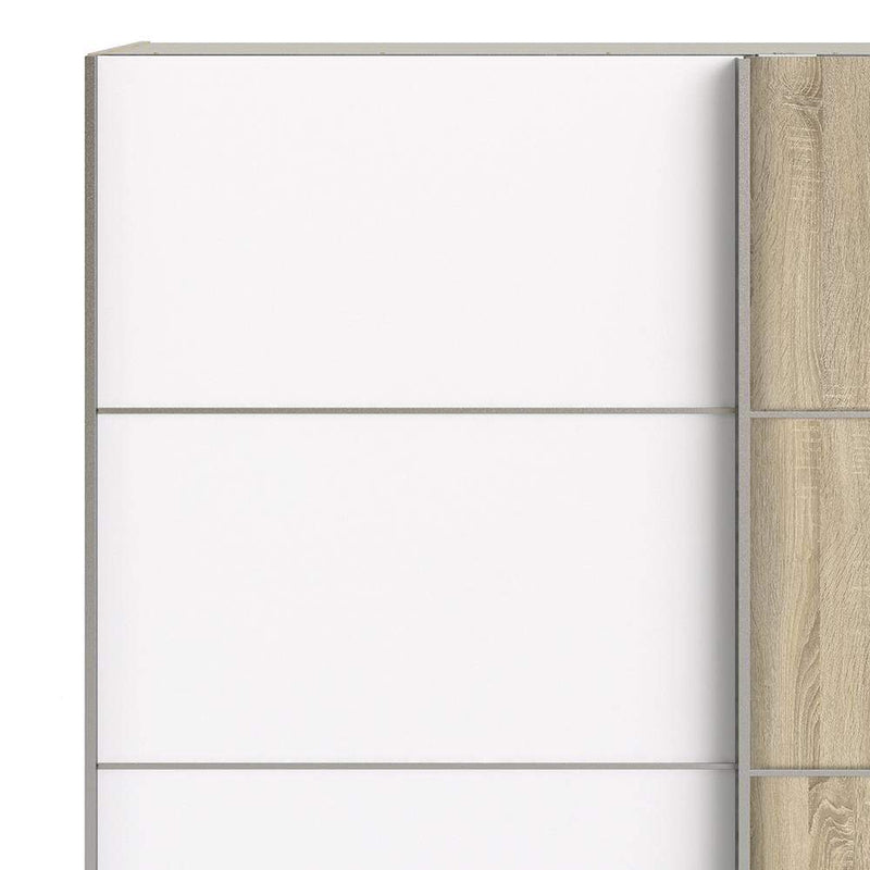 FTG Sliding Wardrobe Verona Sliding Wardrobe 180cm in Oak with White and Oak doors with 5 Shelves Bed Kings