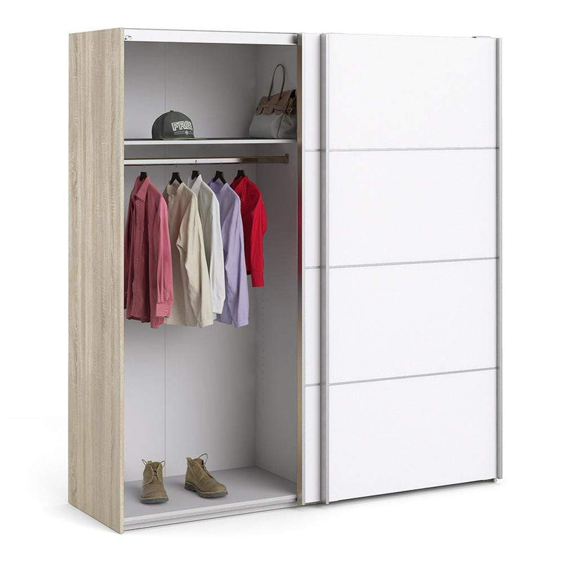 FTG Sliding Wardrobe Verona Sliding Wardrobe 180cm in Oak with White Doors with 2 Shelves Bed Kings