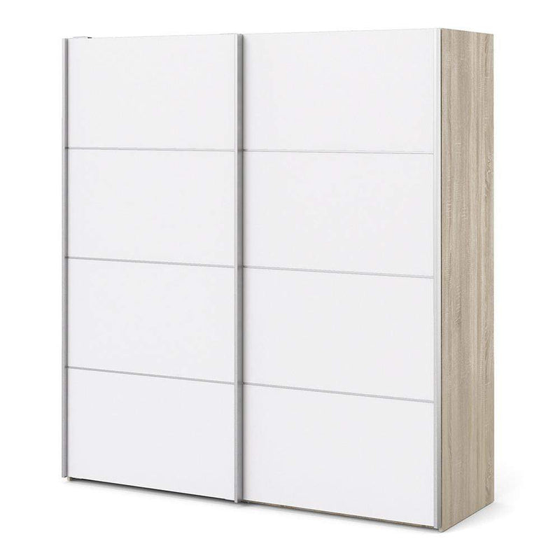FTG Sliding Wardrobe Verona Sliding Wardrobe 180cm in Oak with White Doors with 5 Shelves Bed Kings