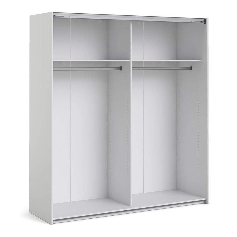 FTG Sliding Wardrobe Verona Sliding Wardrobe 180cm in White with Mirror Doors with 2 Shelves Bed Kings
