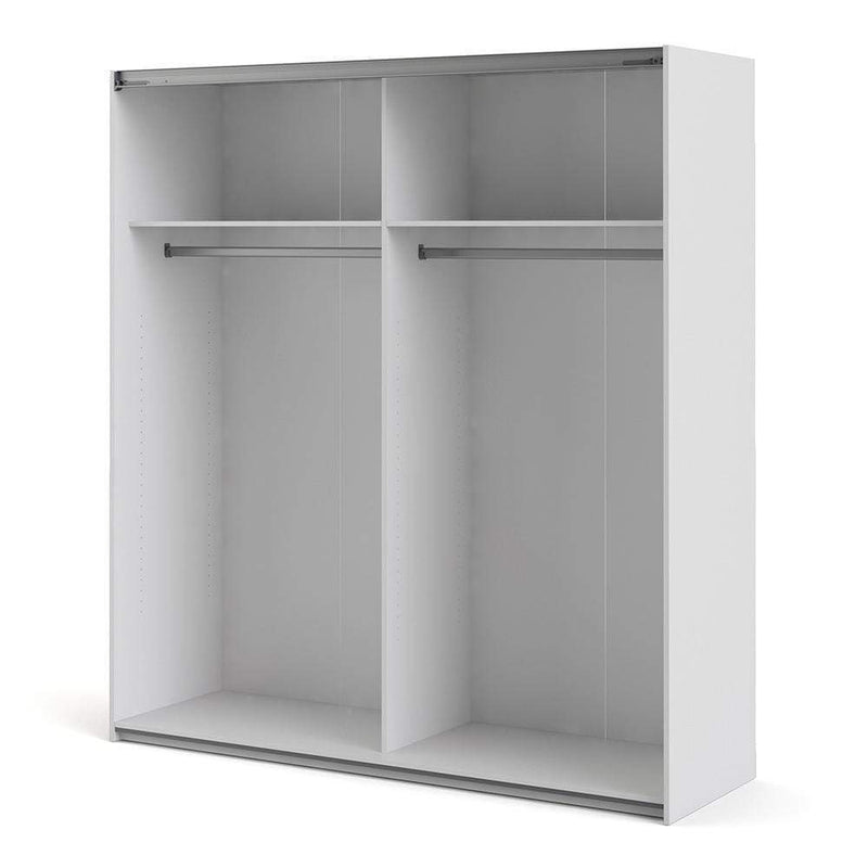 FTG Sliding Wardrobe Verona Sliding Wardrobe 180cm in White with Mirror Doors with 2 Shelves Bed Kings