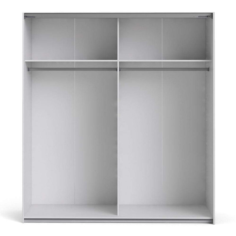 FTG Sliding Wardrobe Verona Sliding Wardrobe 180cm in White with Mirror Doors with 2 Shelves Bed Kings