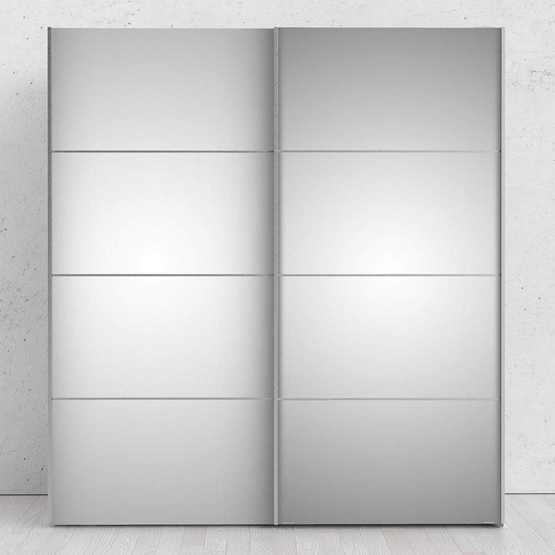 FTG Sliding Wardrobe Verona Sliding Wardrobe 180cm in White with Mirror Doors with 5 Shelves Bed Kings