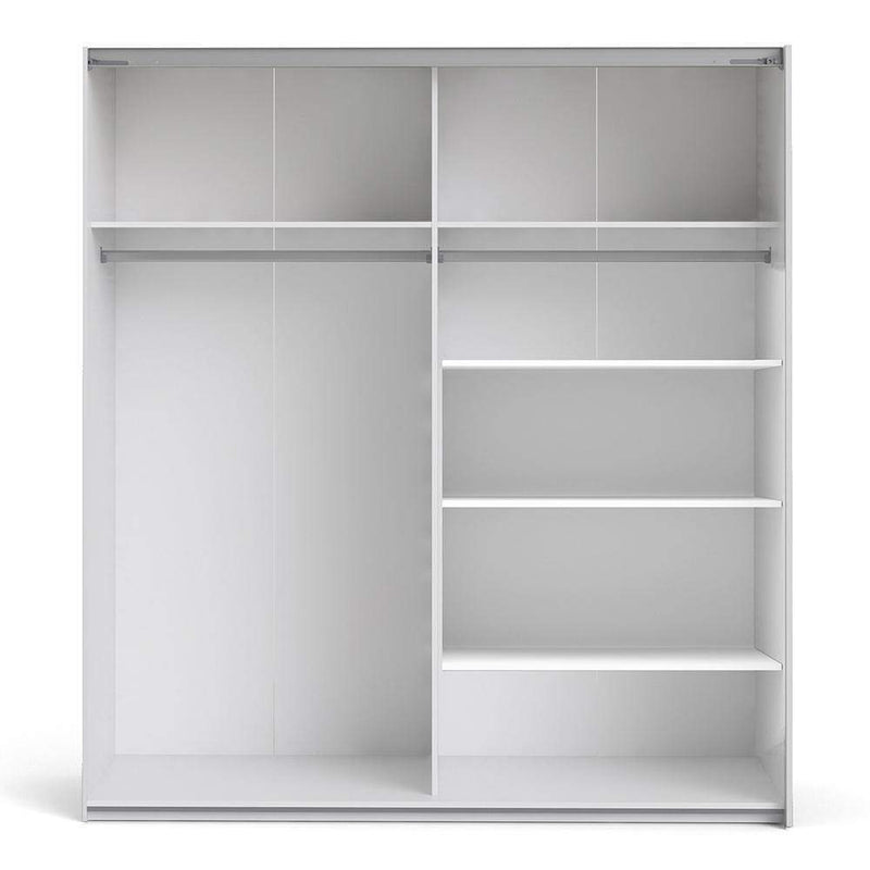 FTG Sliding Wardrobe Verona Sliding Wardrobe 180cm in White with Mirror Doors with 5 Shelves Bed Kings