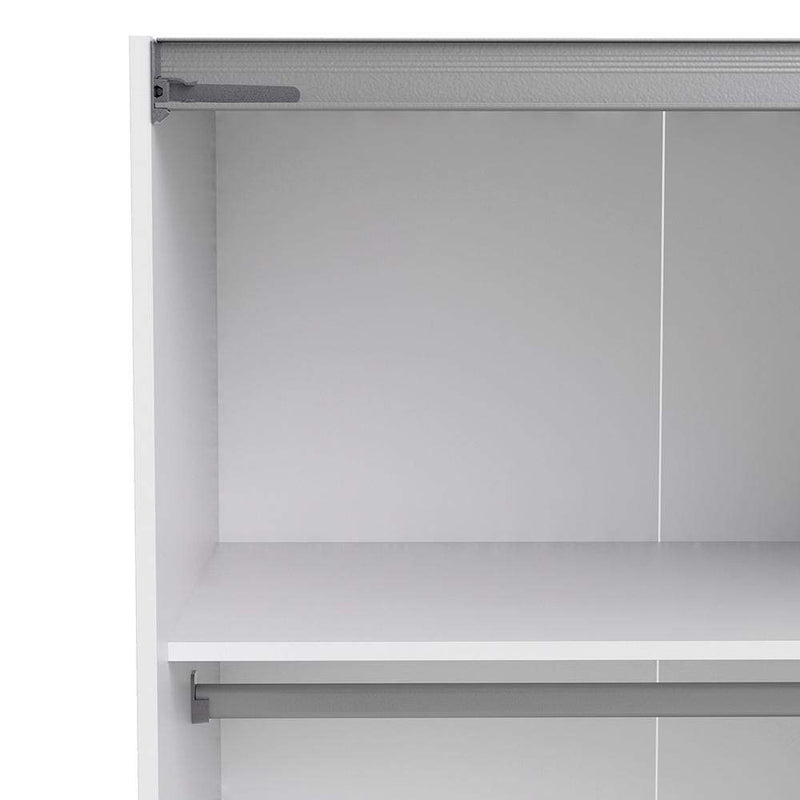 FTG Sliding Wardrobe Verona Sliding Wardrobe 180cm in White with Mirror Doors with 5 Shelves Bed Kings