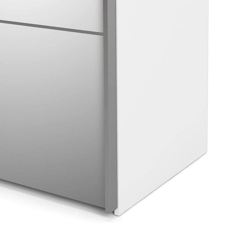 FTG Sliding Wardrobe Verona Sliding Wardrobe 180cm in White with Mirror Doors with 5 Shelves Bed Kings