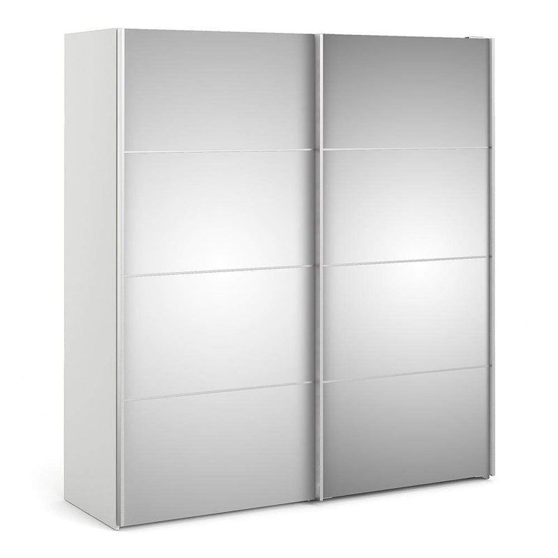 FTG Sliding Wardrobe Verona Sliding Wardrobe 180cm in White with Mirror Doors with 5 Shelves Bed Kings