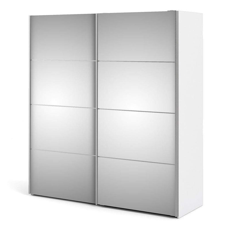 FTG Sliding Wardrobe Verona Sliding Wardrobe 180cm in White with Mirror Doors with 5 Shelves Bed Kings