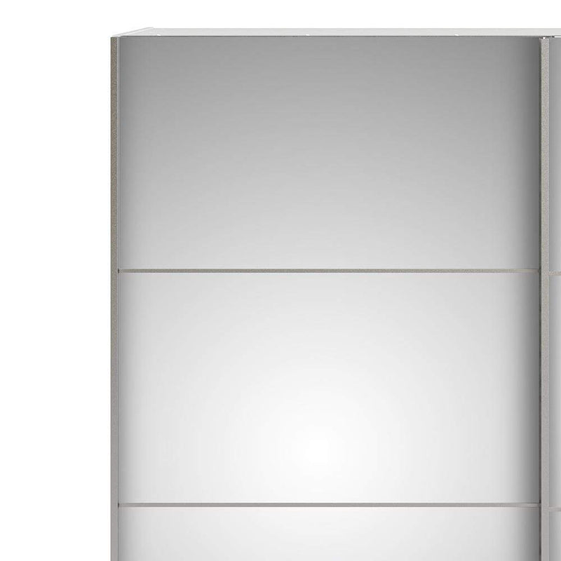 FTG Sliding Wardrobe Verona Sliding Wardrobe 180cm in White with Mirror Doors with 5 Shelves Bed Kings