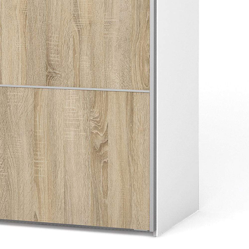 FTG Sliding Wardrobe Verona Sliding Wardrobe 180cm in White with Oak Doors with 2 Shelves Bed Kings