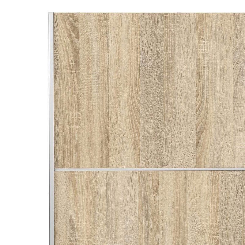 FTG Sliding Wardrobe Verona Sliding Wardrobe 180cm in White with Oak Doors with 2 Shelves Bed Kings