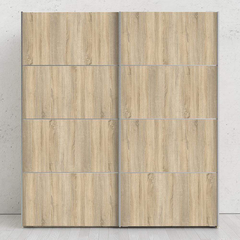 FTG Sliding Wardrobe Verona Sliding Wardrobe 180cm in White with Oak Doors with 2 Shelves Bed Kings