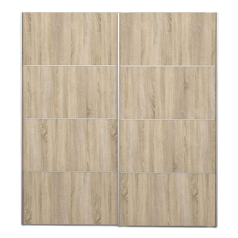 FTG Sliding Wardrobe Verona Sliding Wardrobe 180cm in White with Oak Doors with 2 Shelves Bed Kings