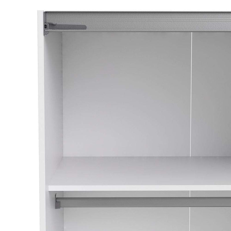 FTG Sliding Wardrobe Verona Sliding Wardrobe 180cm in White with White and Mirror Doors with 2 Shelves Bed Kings