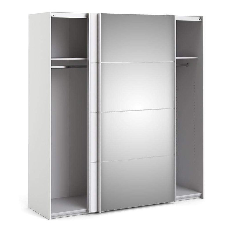 FTG Sliding Wardrobe Verona Sliding Wardrobe 180cm in White with White and Mirror Doors with 2 Shelves Bed Kings