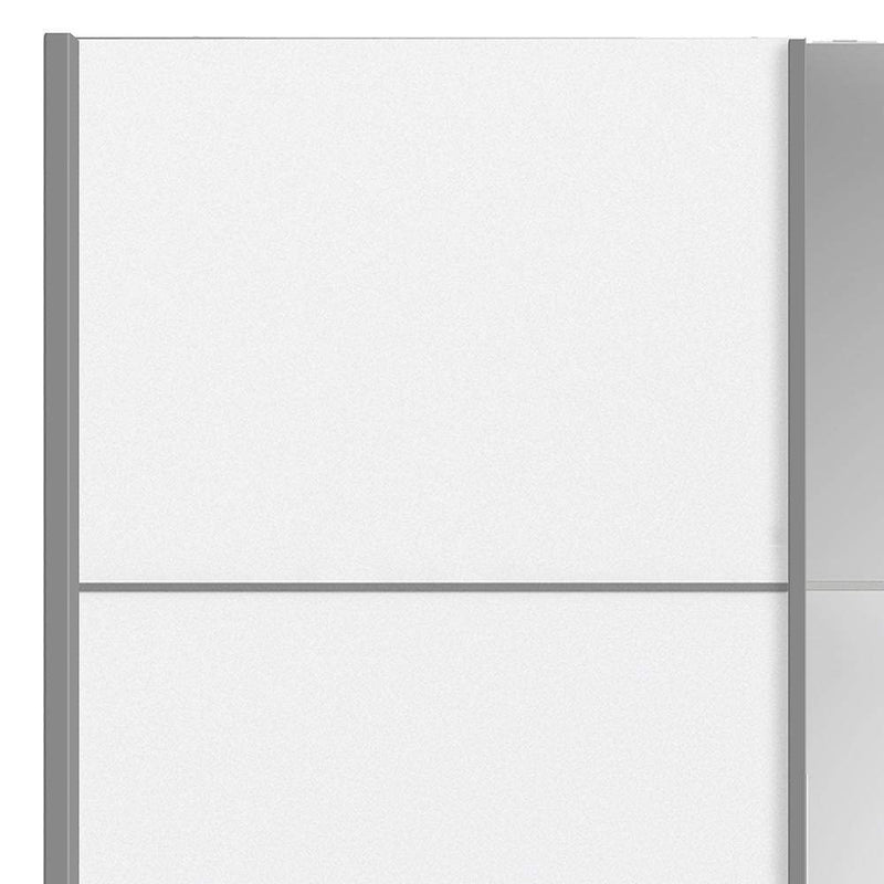 FTG Sliding Wardrobe Verona Sliding Wardrobe 180cm in White with White and Mirror Doors with 5 Shelves Bed Kings