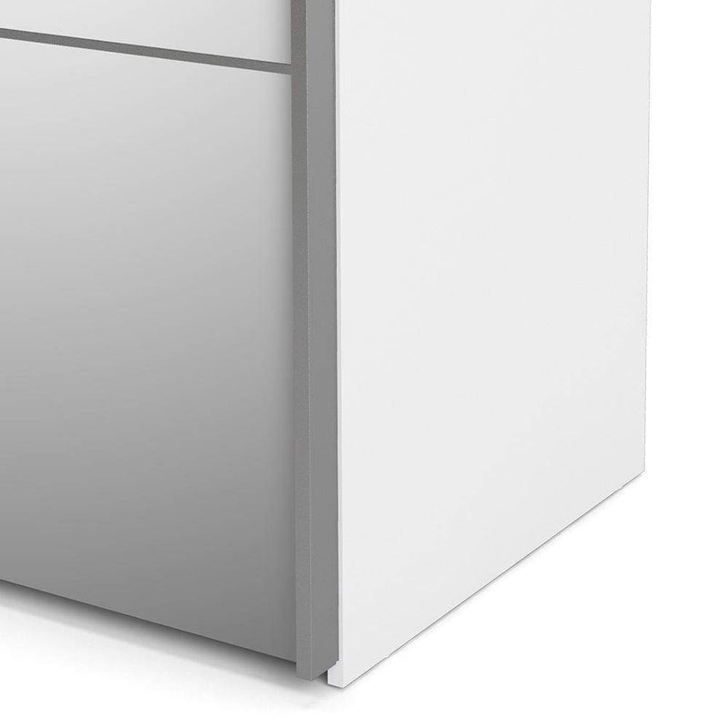 FTG Sliding Wardrobe Verona Sliding Wardrobe 180cm in White with White and Mirror Doors with 5 Shelves Bed Kings