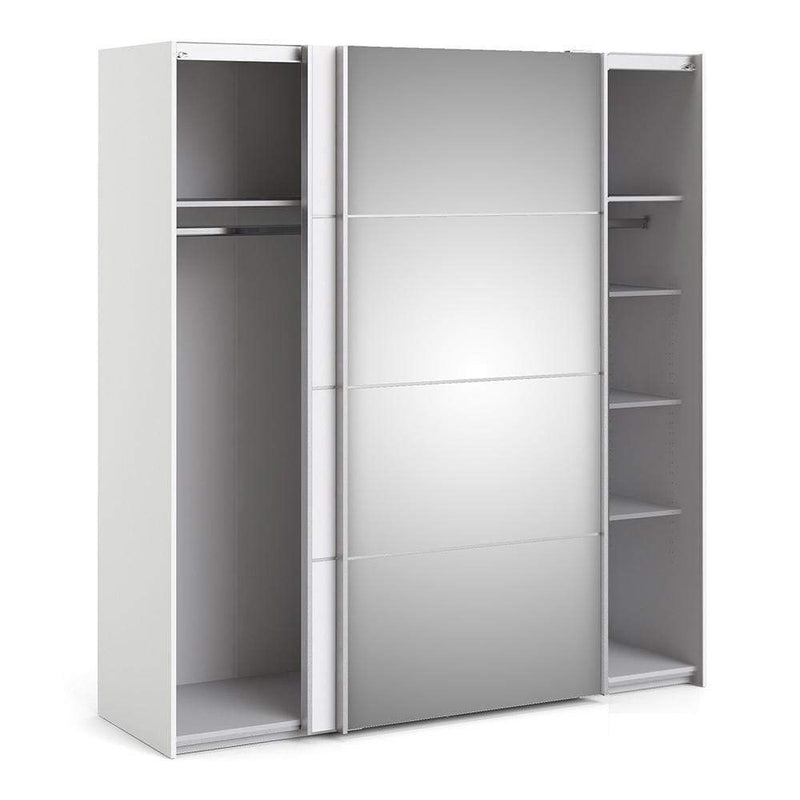 FTG Sliding Wardrobe Verona Sliding Wardrobe 180cm in White with White and Mirror Doors with 5 Shelves Bed Kings