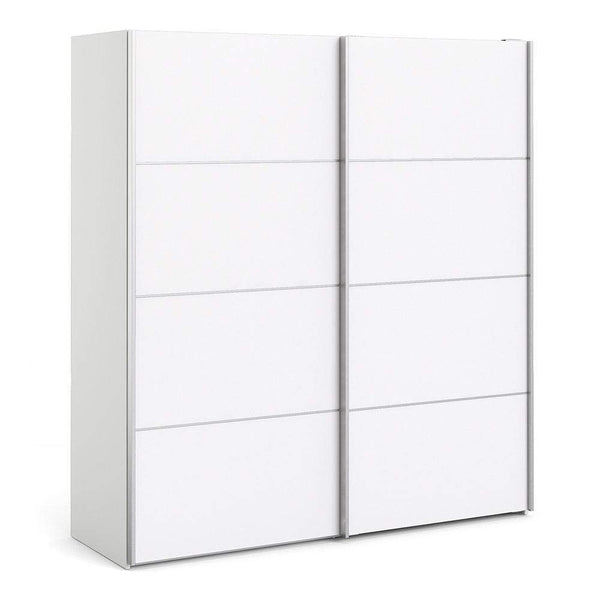 FTG Sliding Wardrobe Verona Sliding Wardrobe 180cm in White with White Doors with 2 Shelves Bed Kings