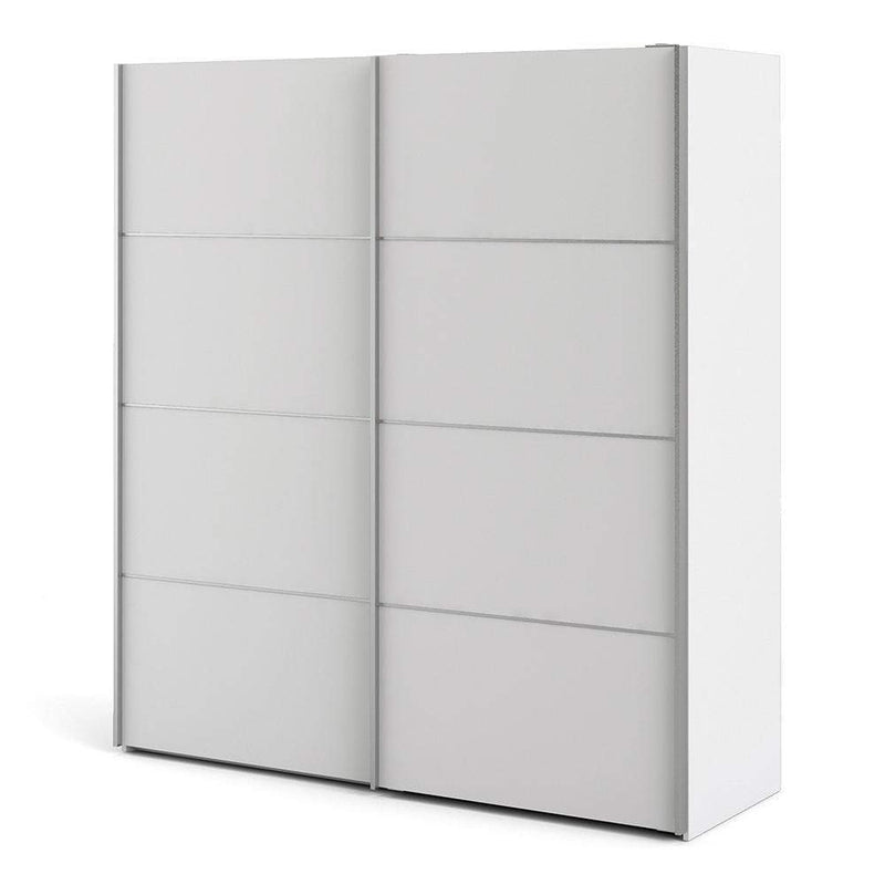 FTG Sliding Wardrobe Verona Sliding Wardrobe 180cm in White with White Doors with 2 Shelves Bed Kings