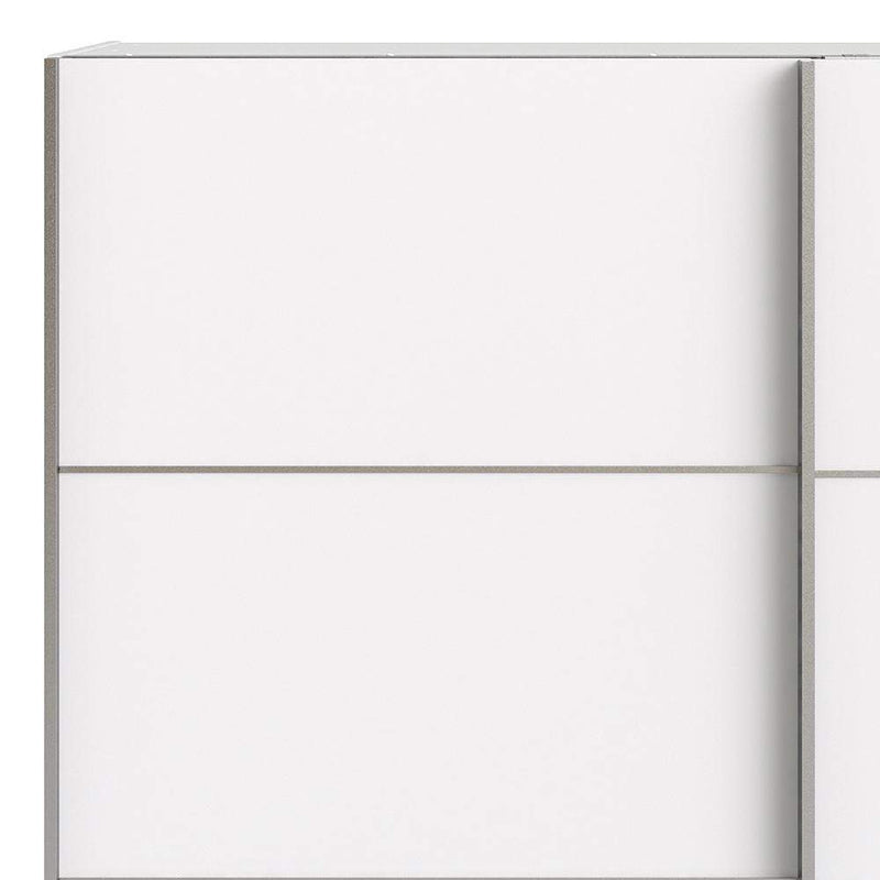 FTG Sliding Wardrobe Verona Sliding Wardrobe 180cm in White with White Doors with 5 Shelves Bed Kings