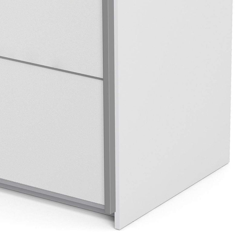 FTG Sliding Wardrobe Verona Sliding Wardrobe 180cm in White with White Doors with 5 Shelves Bed Kings