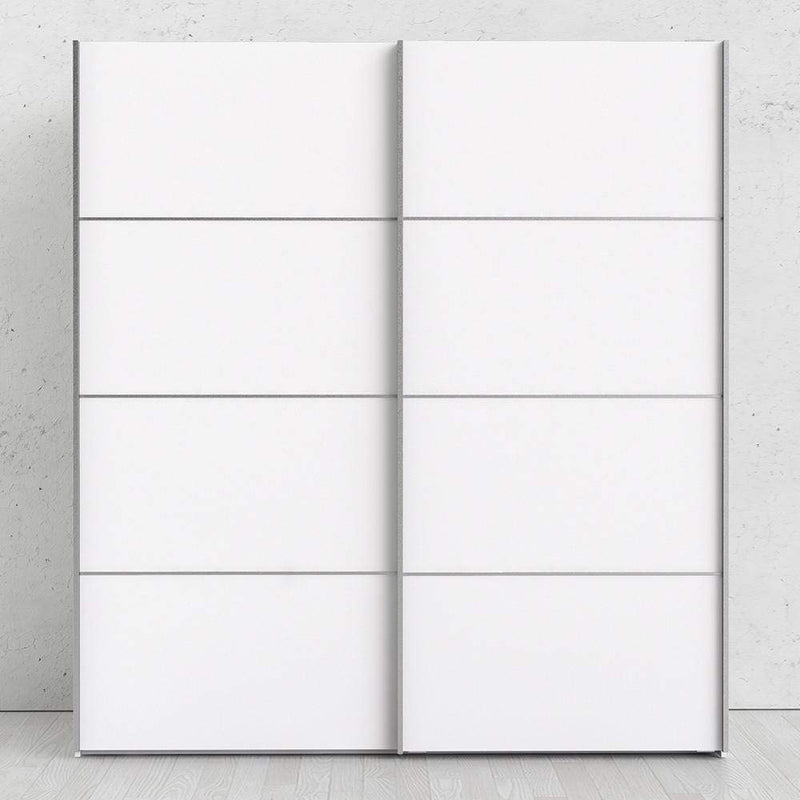 FTG Sliding Wardrobe Verona Sliding Wardrobe 180cm in White with White Doors with 5 Shelves Bed Kings