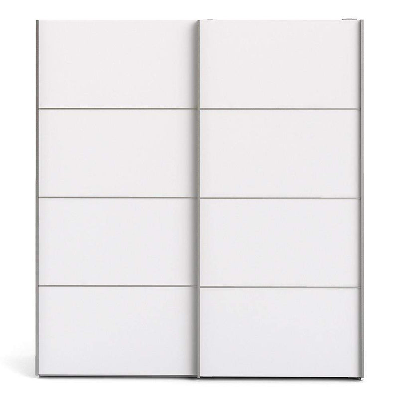 FTG Sliding Wardrobe Verona Sliding Wardrobe 180cm in White with White Doors with 5 Shelves Bed Kings
