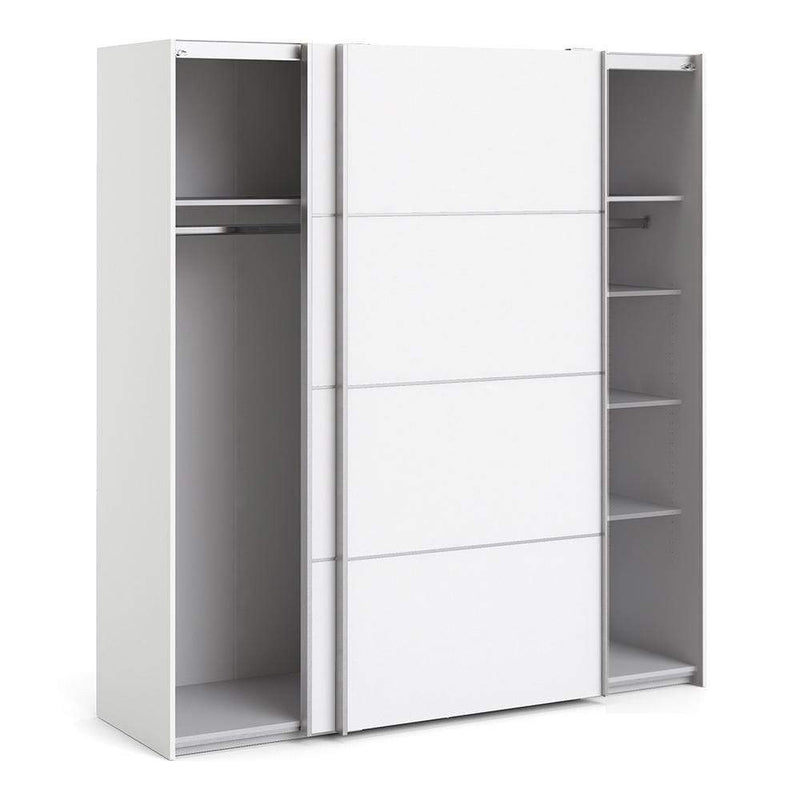 FTG Sliding Wardrobe Verona Sliding Wardrobe 180cm in White with White Doors with 5 Shelves Bed Kings