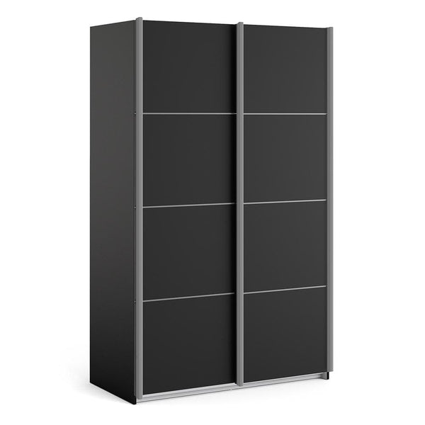 FTG Sliding Wardrobe Verona - Verona Sliding Wardrobe 120cm in Black Matt with Black Matt Doors with 2 Shelves Bed Kings