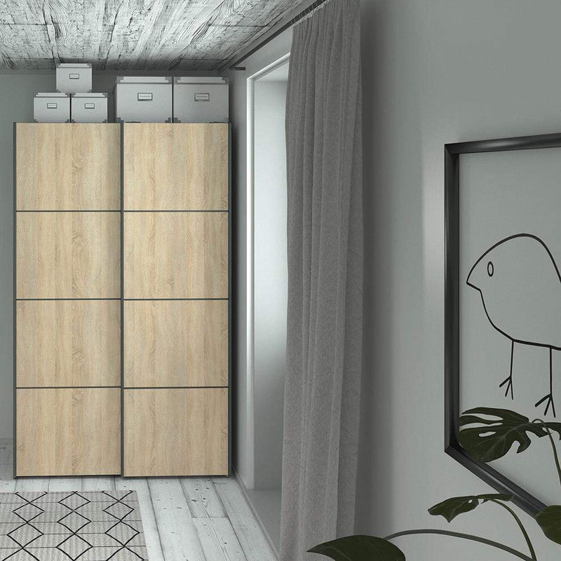 FTG Sliding Wardrobe Verona - Verona Sliding Wardrobe 120cm in Black Matt with Oak Doors with 2 Shelves Bed Kings