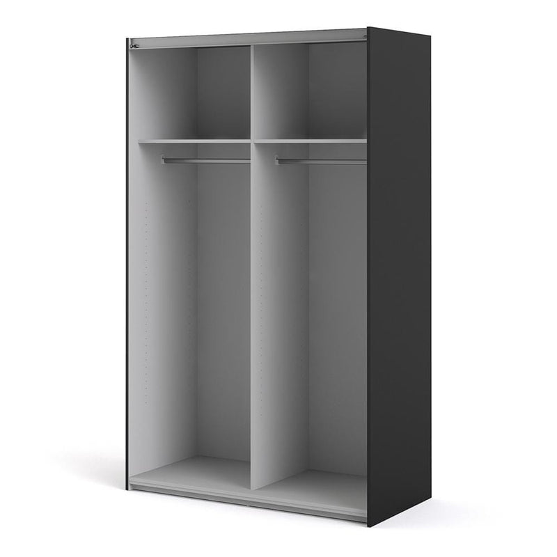 FTG Sliding Wardrobe Verona - Verona Sliding Wardrobe 120cm in Black Matt with Oak Doors with 2 Shelves Bed Kings