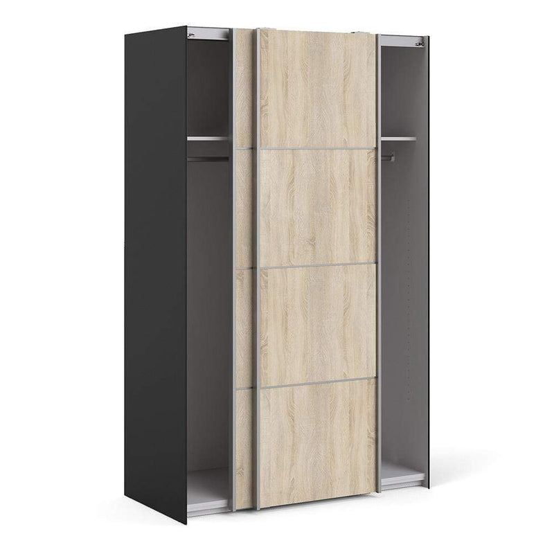 FTG Sliding Wardrobe Verona - Verona Sliding Wardrobe 120cm in Black Matt with Oak Doors with 2 Shelves Bed Kings