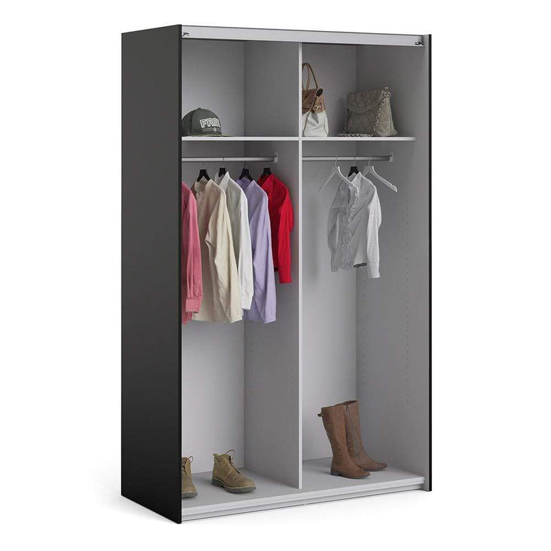 FTG Sliding Wardrobe Verona - Verona Sliding Wardrobe 120cm in Black Matt with Oak Doors with 2 Shelves Bed Kings