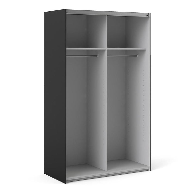 FTG Sliding Wardrobe Verona - Verona Sliding Wardrobe 120cm in Black Matt with Oak Doors with 2 Shelves Bed Kings