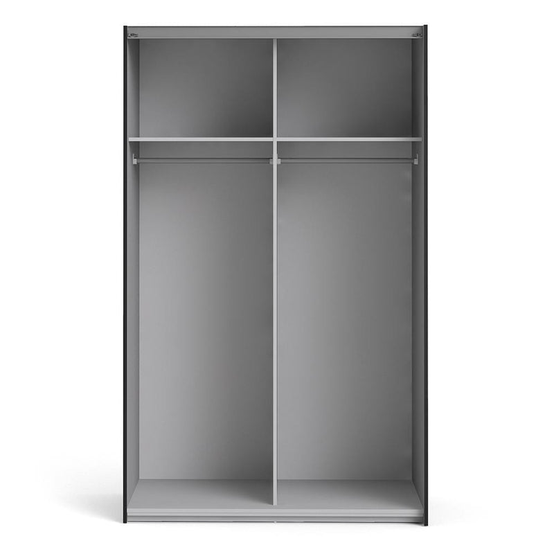 FTG Sliding Wardrobe Verona - Verona Sliding Wardrobe 120cm in Black Matt with Oak Doors with 2 Shelves Bed Kings