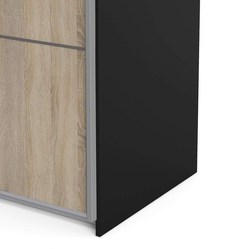 FTG Sliding Wardrobe Verona - Verona Sliding Wardrobe 120cm in Black Matt with Oak  Doors with 5 Shelves Bed Kings