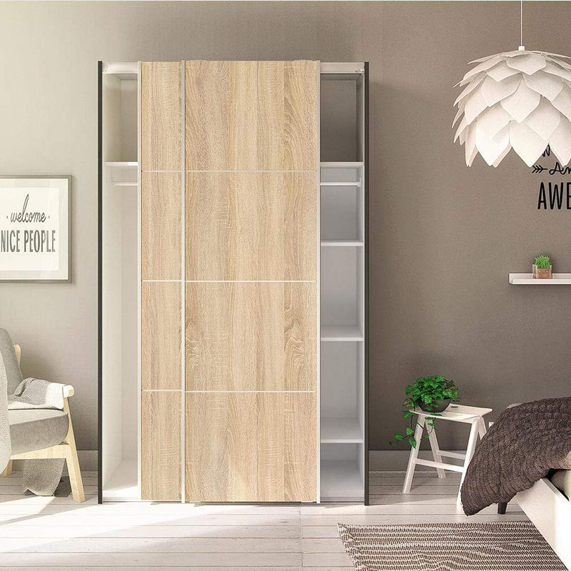 FTG Sliding Wardrobe Verona - Verona Sliding Wardrobe 120cm in Black Matt with Oak  Doors with 5 Shelves Bed Kings