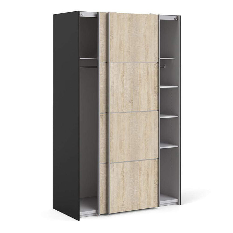 FTG Sliding Wardrobe Verona - Verona Sliding Wardrobe 120cm in Black Matt with Oak  Doors with 5 Shelves Bed Kings