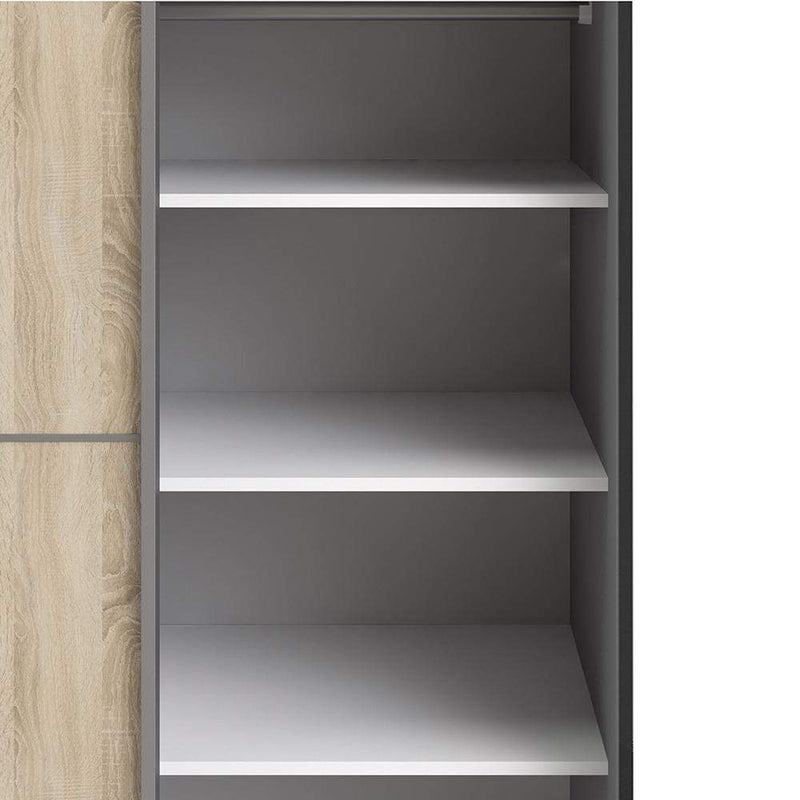 FTG Sliding Wardrobe Verona - Verona Sliding Wardrobe 120cm in Black Matt with Oak  Doors with 5 Shelves Bed Kings