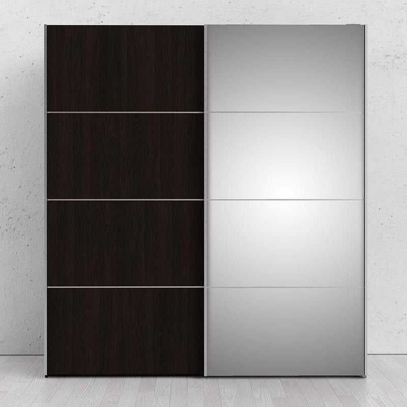 FTG Sliding Wardrobe Verona - Verona Sliding Wardrobe 180cm in Black Matt with Black Matt and Mirror Doors with 2 Shelves Bed Kings