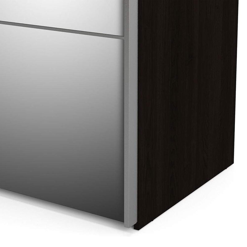 FTG Sliding Wardrobe Verona - Verona Sliding Wardrobe 180cm in Black Matt with Black Matt and Mirror Doors with 2 Shelves Bed Kings