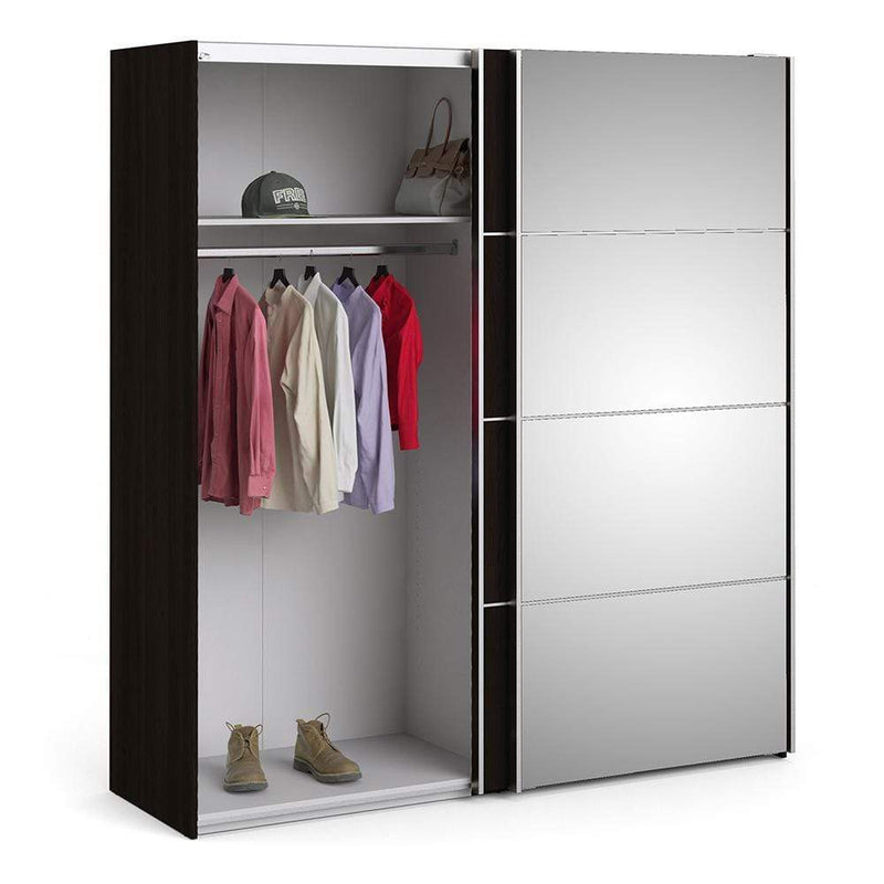 FTG Sliding Wardrobe Verona - Verona Sliding Wardrobe 180cm in Black Matt with Black Matt and Mirror Doors with 2 Shelves Bed Kings