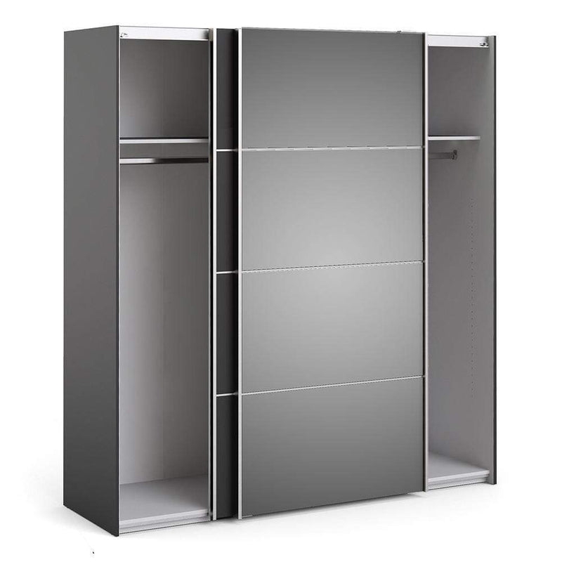 FTG Sliding Wardrobe Verona - Verona Sliding Wardrobe 180cm in Black Matt with Black Matt and Mirror Doors with 2 Shelves Bed Kings