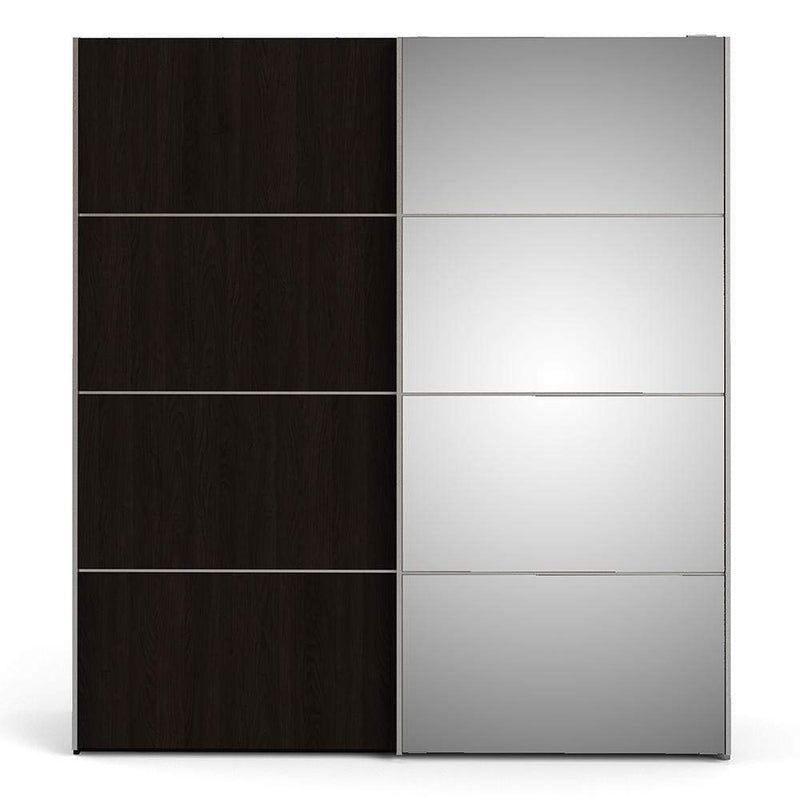 FTG Sliding Wardrobe Verona - Verona Sliding Wardrobe 180cm in Black Matt with Black Matt and Mirror Doors with 2 Shelves Bed Kings