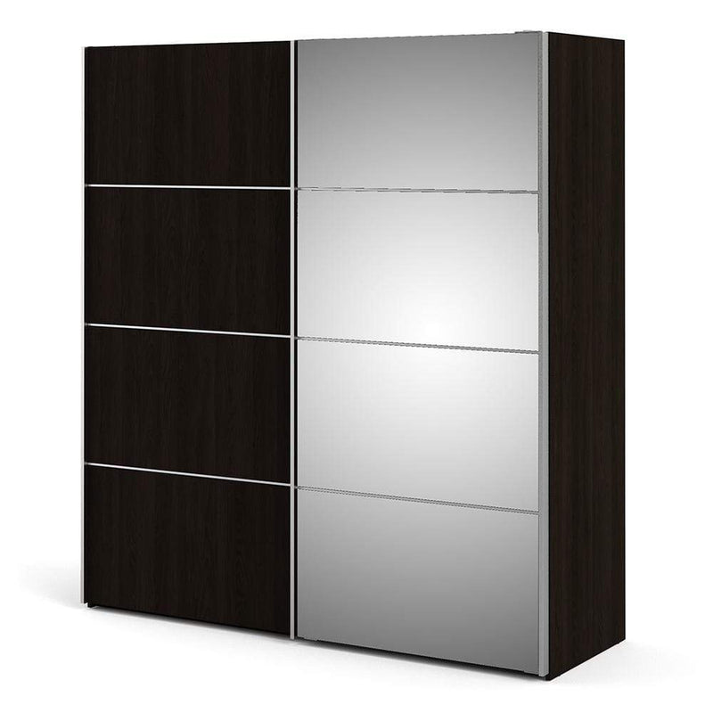 FTG Sliding Wardrobe Verona - Verona Sliding Wardrobe 180cm in Black Matt with Black Matt and Mirror Doors with 2 Shelves Bed Kings