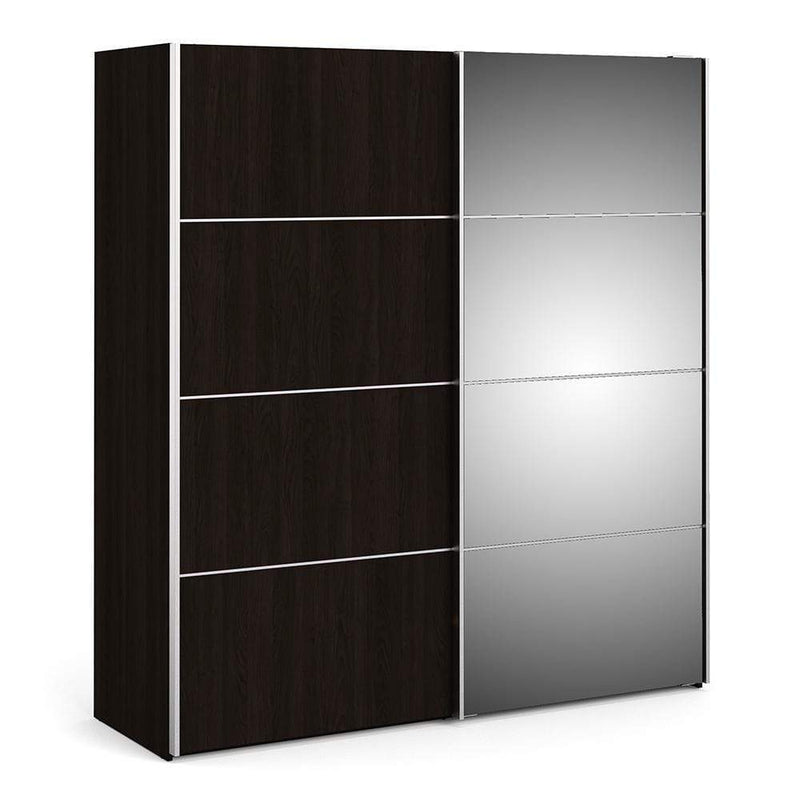 FTG Sliding Wardrobe Verona - Verona Sliding Wardrobe 180cm in Black Matt with Black Matt and Mirror Doors with 2 Shelves Bed Kings