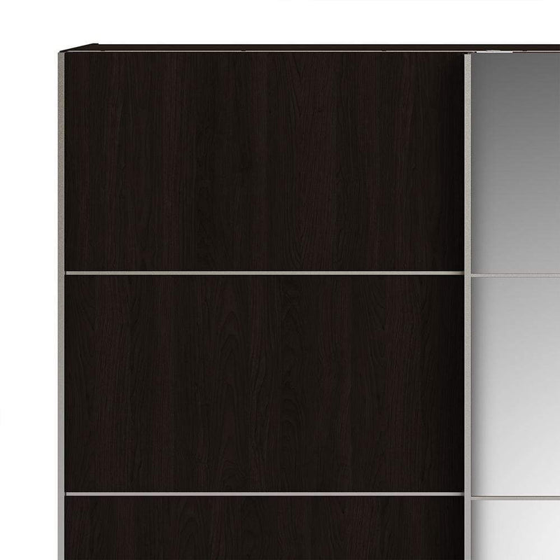 FTG Sliding Wardrobe Verona - Verona Sliding Wardrobe 180cm in Black Matt with Black Matt and Mirror Doors with 2 Shelves Bed Kings