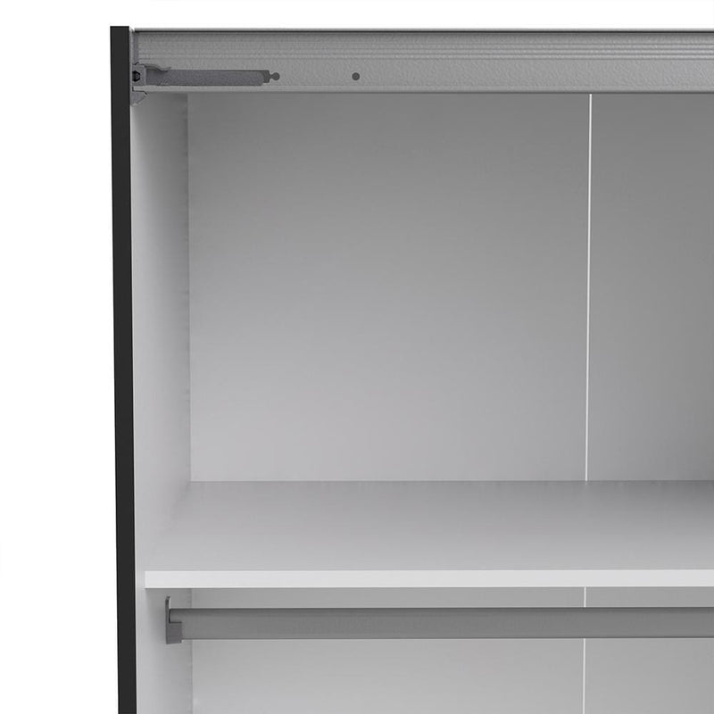 FTG Sliding Wardrobe Verona - Verona Sliding Wardrobe 180cm in Black Matt with Black Matt and Mirror Doors with 2 Shelves Bed Kings